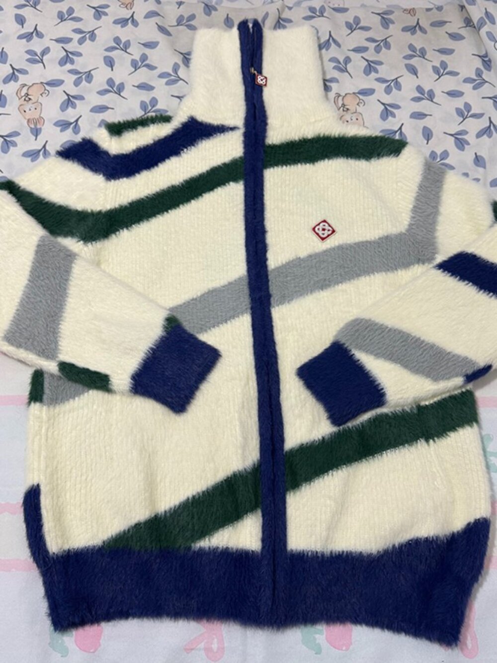 Casablanca Furry Striped Zip Up Jumper Blue/Green